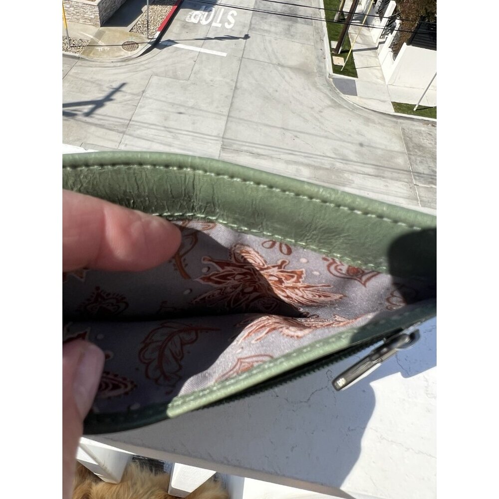 HOBO Olive Green Leather Card Wallet with Floral ID Window - Picture 4 of 7